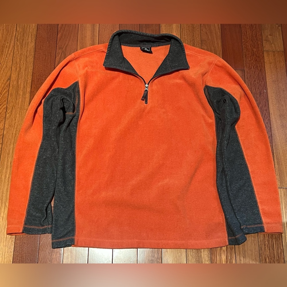 Men's Orange Half-Zip Fleece Pullover with Contrast Panels
